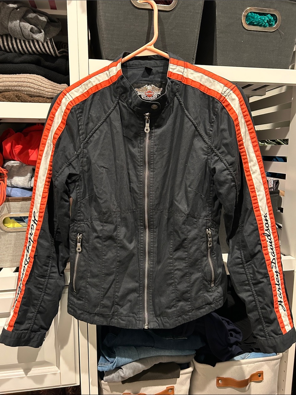 Harley-Davidson Black Jacket with Orange and White Eagle Patch